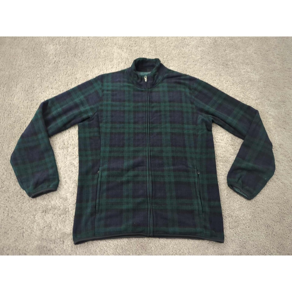 Uniqlo Fleece Jacket Mens XL‎ Navy Green Plaid Full Zip Classic Outdoor